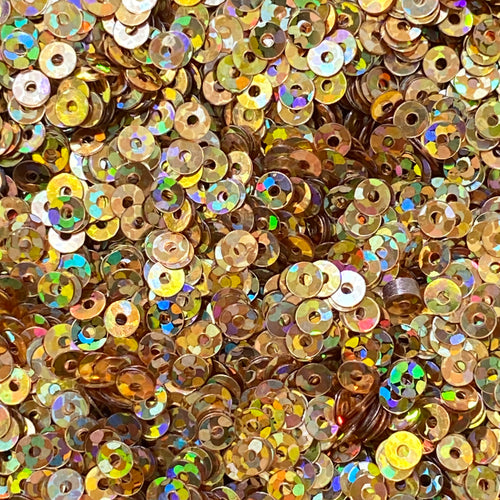 3mm Gold Holographic Sequin, Shiny Flat Round Loose Sequins- Center Hole www.ArtBeeCrafts.com