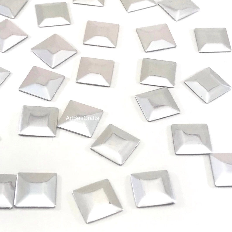 Silver Square Shaped Hotfix Nailhead / Available Sizes 5x5mm, 7x7mm, 10x10mm / 100pc